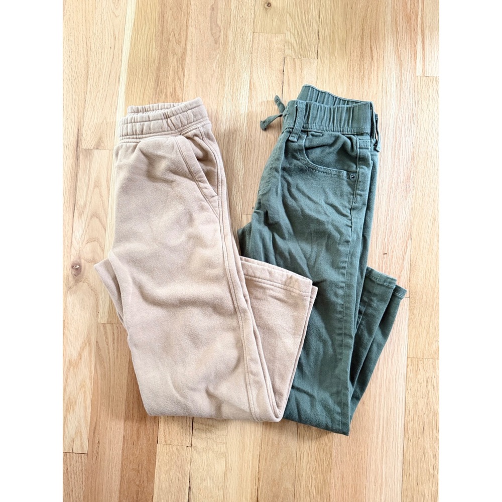 Gap Kids Boys Pants Bundle Tan Fleece Sweatpants & Green Stretch Slim Denim M